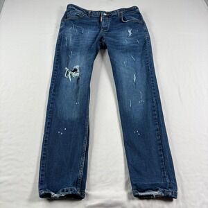 Dsquared2 Jeans Mens Size 31 Blue Slim Tapered Distressed Denim Button Fly